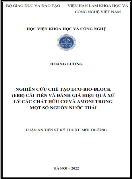 Luận án Nghiên cứu chế tạo vật liệu Eco-bio-blok (EBB) cải tiến và đánh giá hiệu quả xử lý các hợp chất hữu cơ và Amoni trong một số nguồn nước thải.