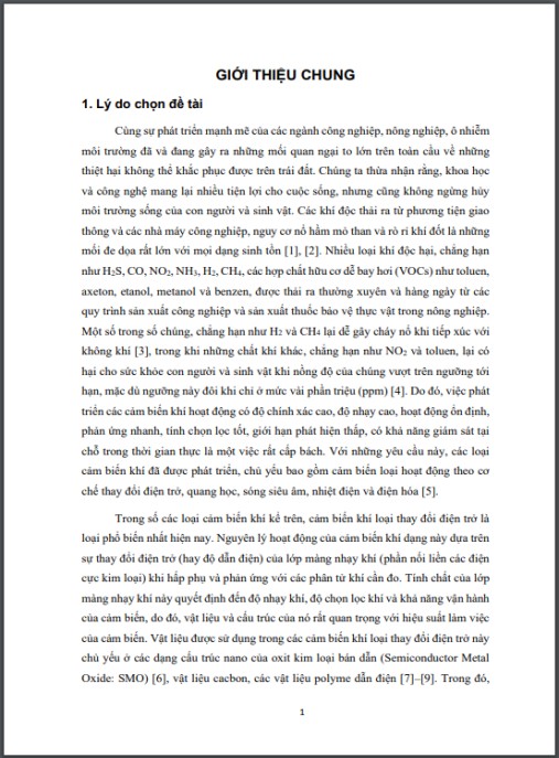Luận án Nghiên cứu chế tạo vật liệu nhạy khí trên cơ sở SnO2 và ZnO hoạt động ở nhiệt độ phòng/ tự đốt nóng nhằm phát triển cảm biến khí trên đế dẻo