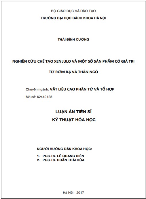 Luận án Nghiên cứu chế tạo xenlulo và một số sản phẩm có giá trị từ rơm rạ và thân ngô