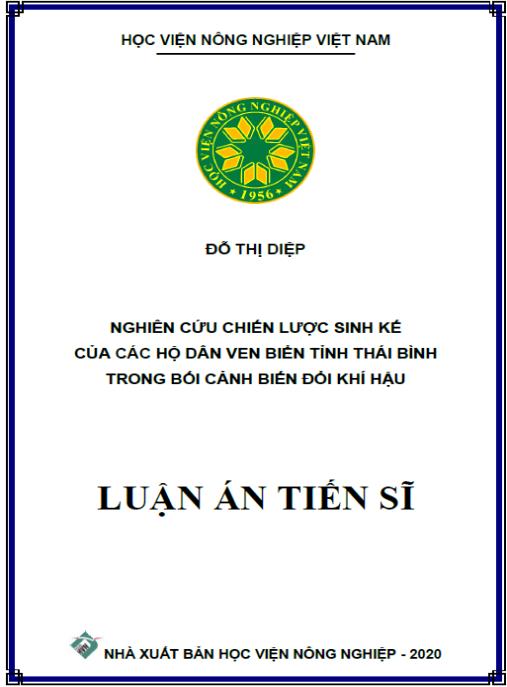 Luận án Nghiên cứu chiến lược sinh kế của các hộ dân ven biển tỉnh Thái Bình trong bối cảnh biến đổi khí hậu