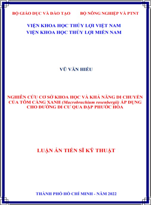 Luận án Nghiên cứu cơ sở khoa học và khả năng di chuyển của tôm càng xanh (Macrobrachium rosenbergii) áp dụng cho đường di cư qua đập Phước Hòa
