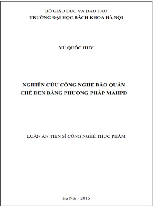 Luận án Nghiên cứu công nghệ bảo quản chè đen bằng phương pháp MAHPD