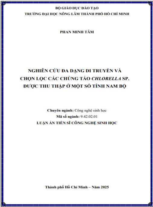 Luận án Nghiên cứu đa dạng di chuyền và chọn lọc các chủng tảo Chlorella sp. được thu thập ở một số tỉnh Nam Bộ