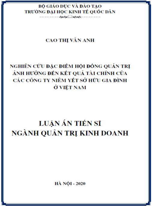 Luận án Nghiên cứu đặc điểm hội đồng quản trị ảnh hưởng đến kết quả tài chính của các công ty niêm yết sở hữu gia đình ở Việt Nam