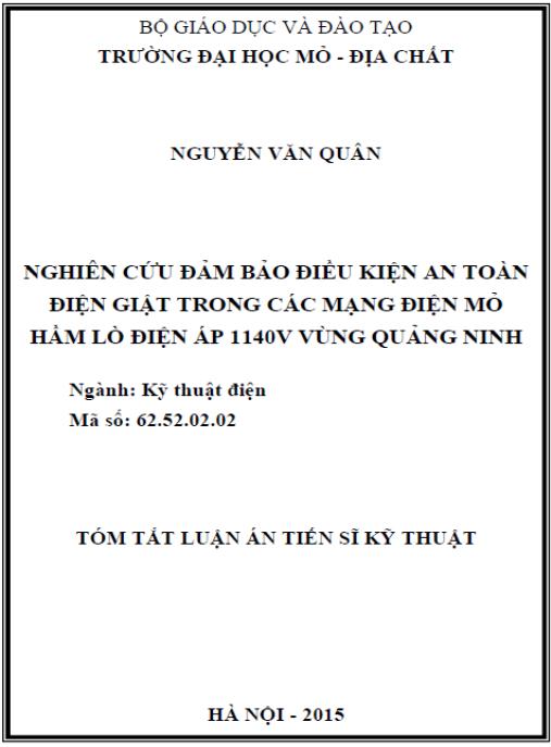 Luận án Nghiên cứu đảm bảo điều kiện an toàn điện giật trong các mạng điện mỏ hầm lò điện áp 1140V vùng Quảng Ninh