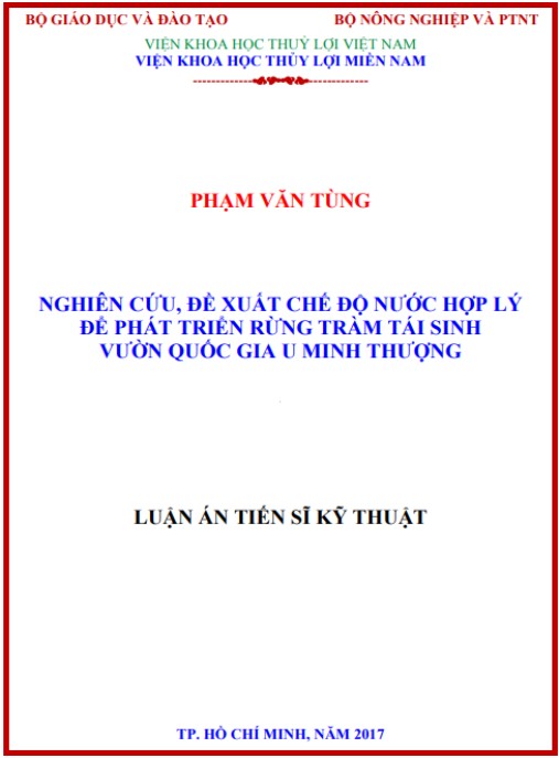 Luận án Nghiên cứu, đề xuất chế độ nước hợp lý để phát triển rừng tràm tái sinh Vườn Quốc gia U Minh Thượng