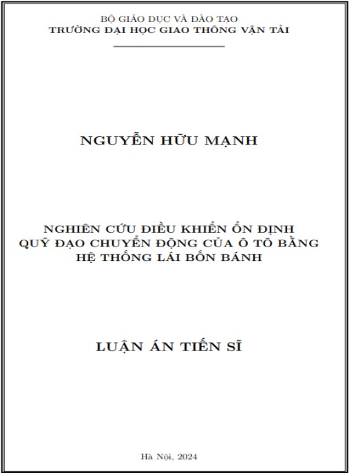 Luận án Nghiên cứu điều khiển ổn định quỹ đạo chuyển động của ô tô bằng hệ thống lái bốn bánh