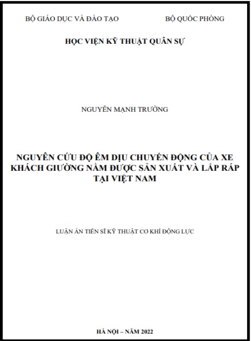 Luận án Nghiên cứu độ êm dịu chuyển động của xe khách giường nằm được sản xuất và lắp ráp tại Việt Nam