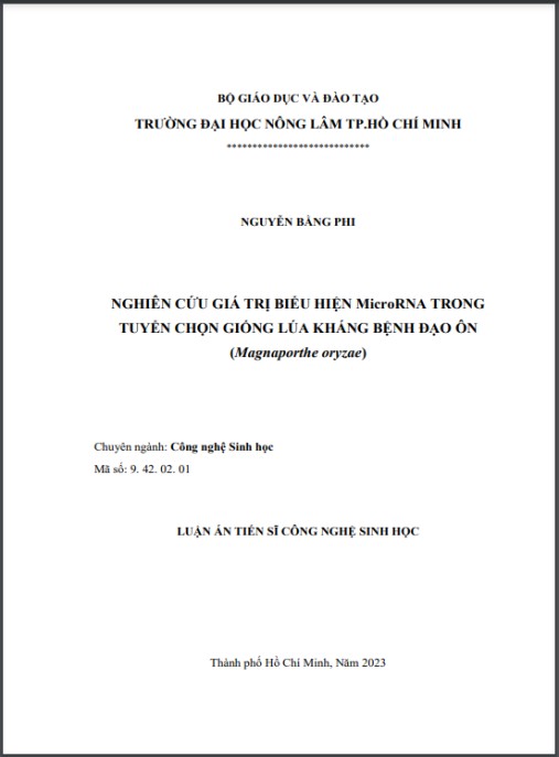 Luận án Nghiên cứu giá trị biểu hiện microRNA trong tuyển chọn giống lúa kháng bệnh đạo ôn (Magnaporthe oryzae)