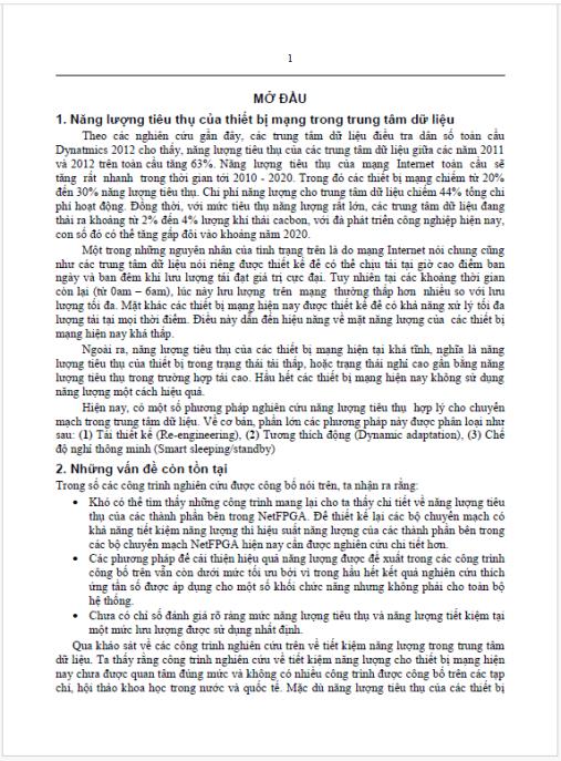 Luận án Nghiên cứu giải pháp tiết kiệm năng lượng trong thiết kế chuyển mạch sử dụng ở trung tâm dữ liệu