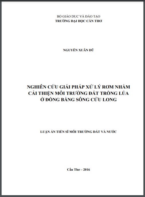 Luận án Nghiên cứu giải pháp xử lý rơm nhằm cải thiện môi trường đất trồng lúa ở đồng bằng sông Cửu Long