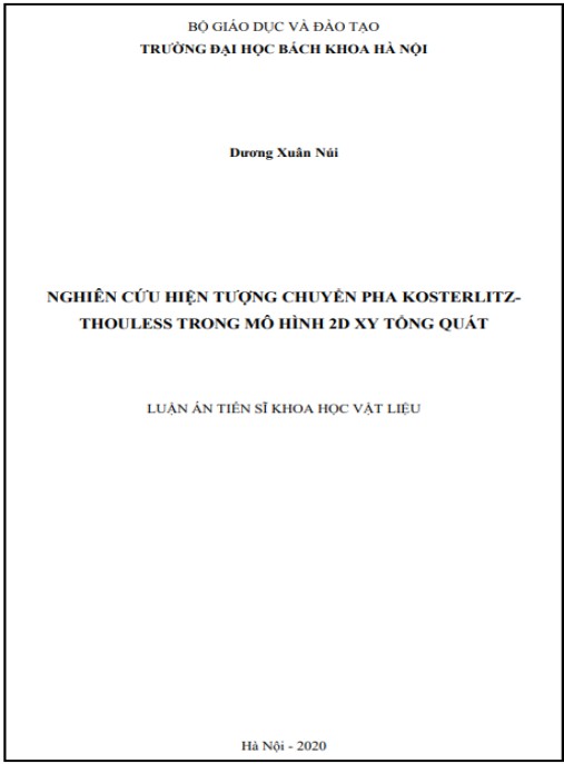 Luận án Nghiên cứu hiện tượng chuyển pha Kosterlitz-Thouless trong mô hình 2D XY tổng quát
