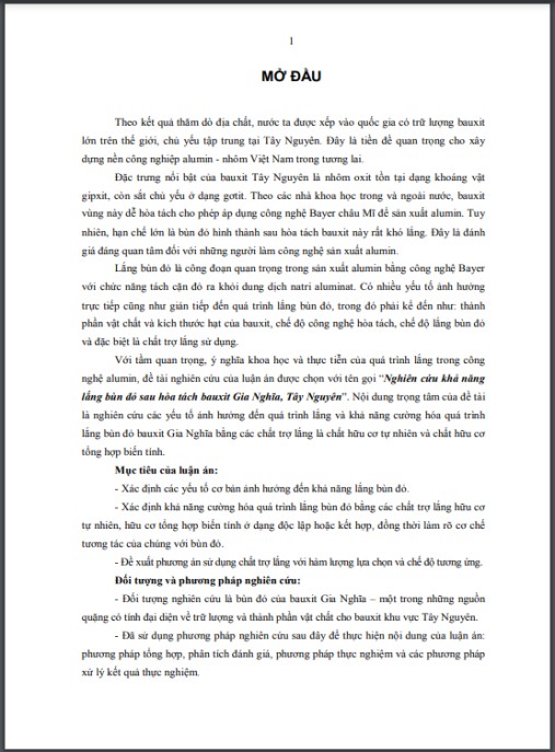 Luận án Nghiên cứu khả năng lắng bùn đỏ sau hòa tách bauxit Gia Nghĩa, Tây Nguyên