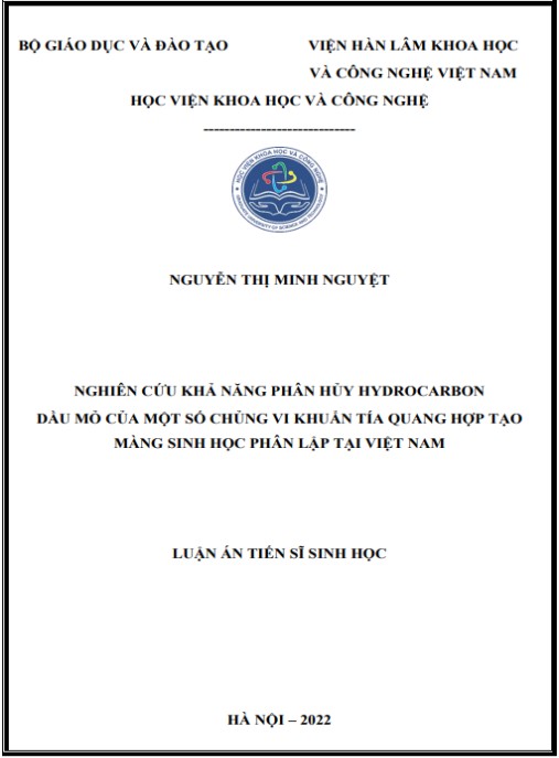 Luận án Nghiên cứu khả năng phân hủy hydrocarbon dầu mỏ của một số chủng vi khuẩn tía quang hợp tạo màng sinh học phân lập tại Việt Nam.