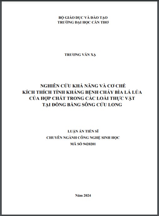 Luận án Nghiên cứu khả năng và cơ chế kích thích tính kháng bệnh cháy bìa lá lúa của hợp chất trong các loài thực vật tại Đồng bằng Sông Cửu Long