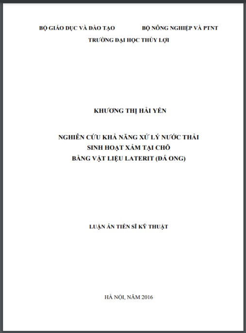 Luận án Nghiên cứu khả năng xử lý nước thải sinh hoạt xám tại chỗ bằng vật liệu laterit (đá ong)