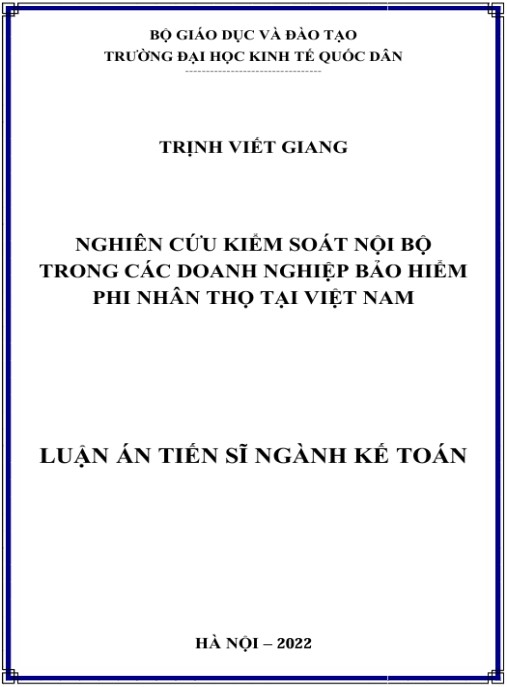 Luận án Nghiên cứu kiểm soát nội bộ trong các doanh nghiệp bảo hiểm phi nhân thọ tại Việt Nam