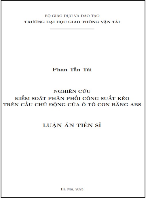 Luận án Nghiên cứu kiểm soát phân phối công suất kéo trên cầu chủ động của ô tô con bằng ABS