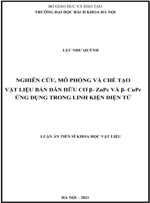 Luận án Nghiên cứu, mô phỏng và chế tạo vật liệu bán dẫn hữu cơ β- ZnPc và β- CuPc ứng dụng trong linh kiện điện tử