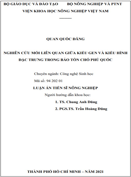Luận án Nghiên cứu mối liên quan giữa kiểu gen và kiểu hình đặc trưng trong bảo tồn chó Phú Quốc.