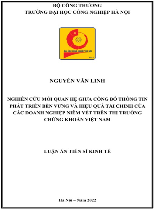 Luận án Nghiên cứu mối quan hệ giữa công bố thông tin phát triển bền vững và hiệu quả tài chính của các doanh nghiệp niêm yết trên thị trường chứng khoán Việt Nam