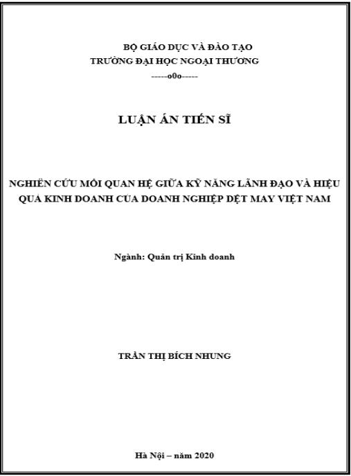 Luận án Nghiên cứu mối quan hệ giữa kỹ năng lãnh đạo và hiệu quả kinh doanh của doanh nghiệp dệt may Việt Nam