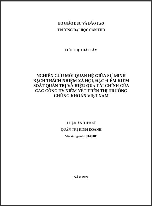 Luận án Nghiên cứu mối quan hệ giữa sự minh bạch trách nhiệm xã hội, đặc điểm kiểm soát quản trị và hiệu quả tài chính của các công ty niêm yết trên thị trường chứng khoán Việt Nam