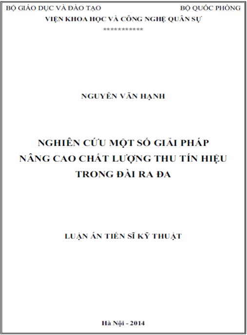Luận án Nghiên cứu một số giải pháp nâng cao chất lượng thu tín hiệu trong đài Radar