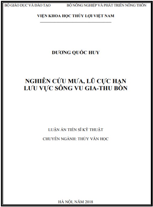 Luận án Nghiên cứu mưa, lũ cực hạn lưu vực sông Vu Gia – Thu Bồn