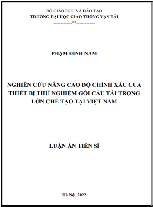 Luận án Nghiên cứu nâng cao độ chính xác của thiết bị thử nghiệm gối cầu tải trọng lớn chế tạo tại Việt Nam