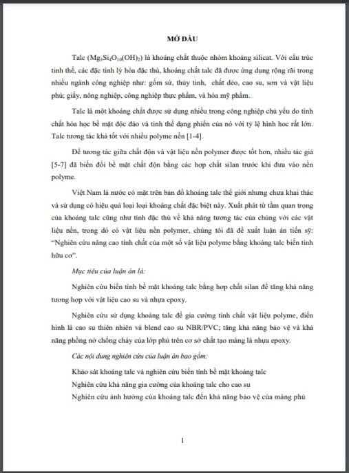 Luận án Nghiên cứu nâng cao tính chất của một số vật liệu polyme bằng khoáng talc biến tính hữu cơ