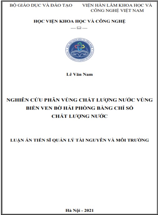 Luận án Nghiên cứu phân vùng chất lượng nước vùng biển ven bờ Hải Phòng bằng chỉ số chất lượng nước