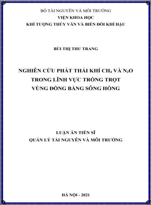Luận án Nghiên cứu phát thải khí CH4 và N2O trong lĩnh vực trồng trọt vùng đồng bằng sông Hồng