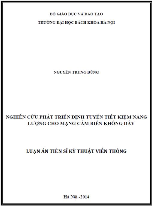 Luận án Nghiên cứu phát triển định tuyến tiết kiệm năng lượng cho mạng cảm biến không dây