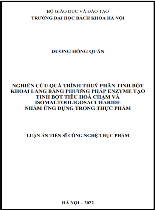 Luận án Nghiên cứu quá trình thuỷ phân tinh bột khoai lang bằng phương pháp enzyme tạo tinh bột tiêu hoá chậm và isomaltooligosaccharide nhằm ứng dụng trong thực phẩm