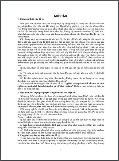 Luận án Nghiên cứu sự biến đổi tổ chức và tính chất trong quá trình hàn thép không gỉ với thép cacbon