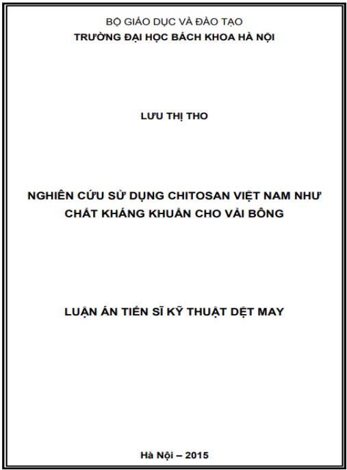 Luận án Nghiên cứu sử dụng chitosan Việt Nam như chất kháng khuẩn cho vải bông