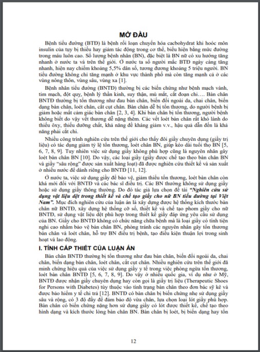Luận án Nghiên cứu sử dụng vật liệu dệt trong thiết kế và chế tạo giầy cho nữ bệnh nhân tiểu đường tại Việt Nam.