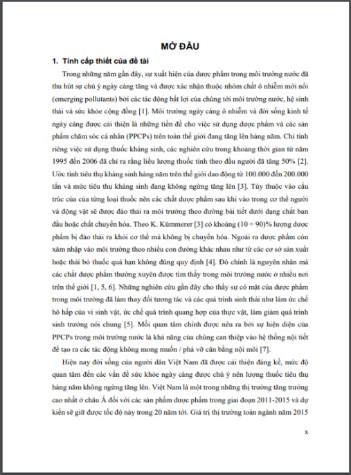 Luận án Nghiên cứu sự phân bố một số dược phẩm và sản phẩm chăm sóc cá nhân điển hình trong nước và trầm tích sông Cầu