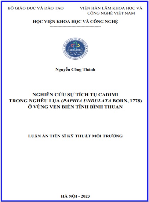 Luận án Nghiên cứu sự tích tụ Cadimi trong nghêu lụa (Paphia undulata Born, 1778) ở vùng ven biển tỉnh Bình Thuận