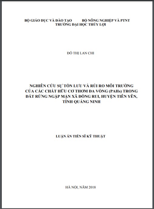 Luận án Nghiên cứu sự tồn lưu và rủi ro môi trường của các chất hữu cơ thơm đa vòng (PAHs) trong đất rừng ngập mặn xã Đồng Rui, huyện Tiên Yên, tỉnh Quảng Ninh