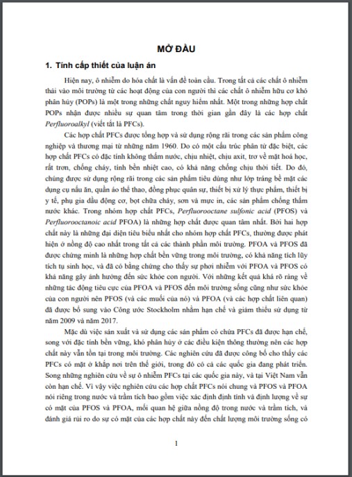 Luận án Nghiên cứu sự tồn tại của hợp chất PFOS và PFOA trong nước và trầm tích sông Cầu