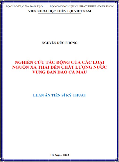 Luận án Nghiên cứu tác động của các loại nguồn xả thải đến chất lượng nước vùng Bán đảo Cà Mau