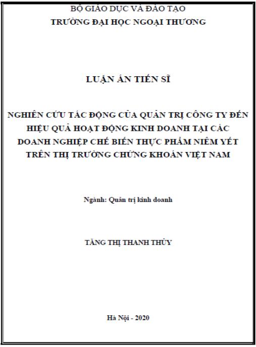 Luận án Nghiên cứu tác động của quản trị công ty đến hiệu quả hoạt động kinh doanh tại các doanh nghiệp chế biến thực phẩm niêm yết trên thị trường chứng khoán Việt Nam