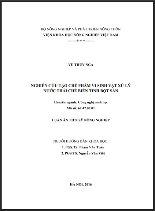 Luận án Nghiên cứu tạo chế phẩm vi sinh vật xử lý nước thải chế biến tinh bột sắn