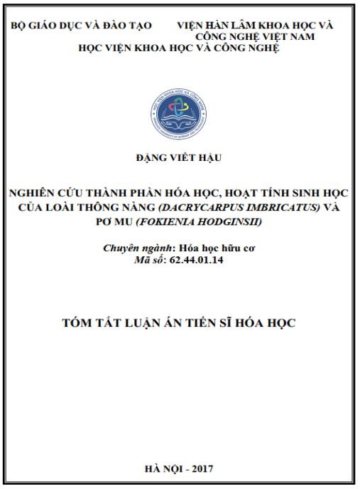 Luận án Nghiên cứu thành phần hóa học, hoạt tính sinh học của loài thông nàng (Dacrycarpus imbricatus) và Pơ mu (Fokienia hodginsii)