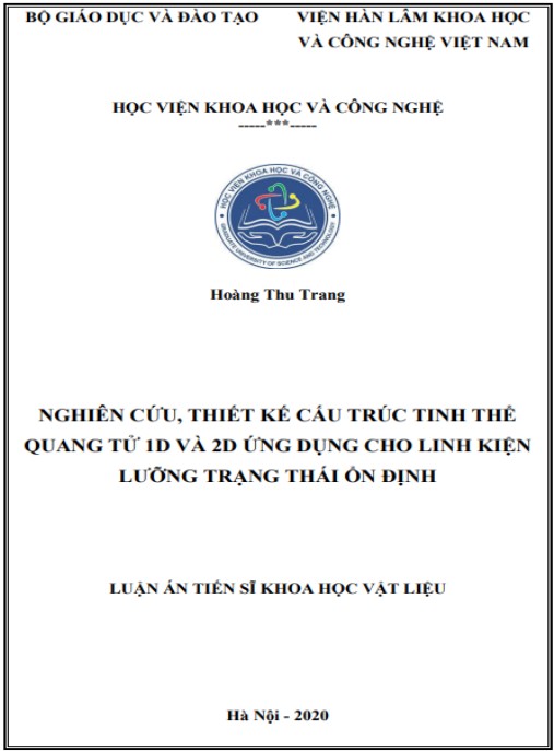 Luận án Nghiên cứu, thiết kế cấu trúc tinh thể quang tử 1D và 2D ứng dụng cho linh kiện lưỡng trạng thái ổn định