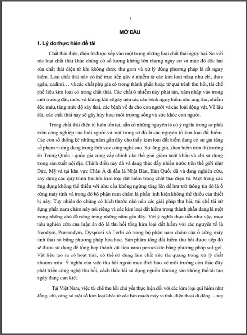 Luận án Nghiên cứu thu hồi và định hướng ứng dụng kim loại đất hiếm trong các thiết bị điện, điện tử