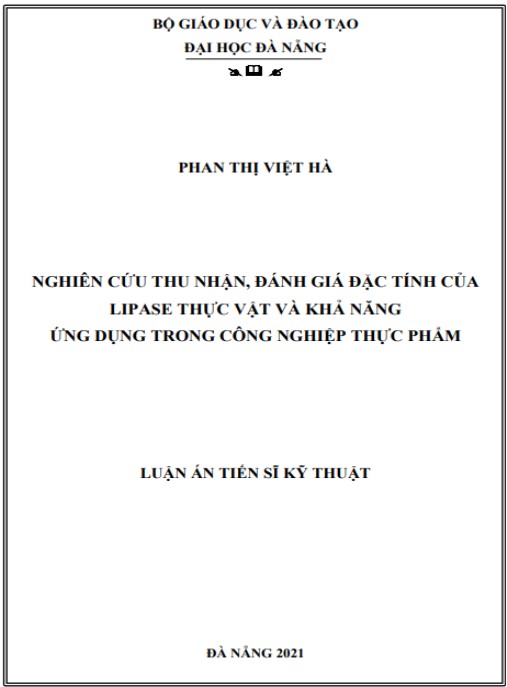 Luận án Nghiên cứu thu nhận, đánh giá đặc tính của lipase thực vật và khả năng ứng dụng trong công nghiệp thực phẩm