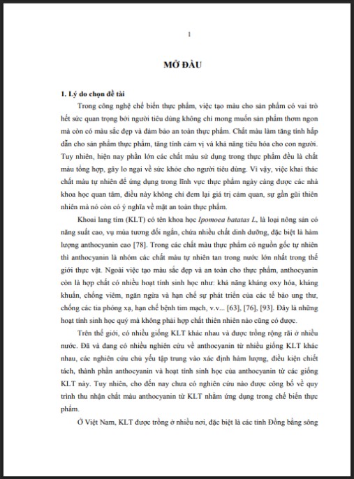Luận án Nghiên cứu thu nhận và ứng dụng anthocyanin của khoai lang tím trong chế biến thực phẩm